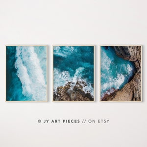 Küsten Drucke, Küsten Wandbild, Meer Luftbild, Wellen Drucke, Klippe Drucke, Wellen Wandbild, Sommer Wandkunst, 3er-Set, sofortiger Download