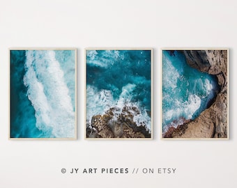 Aerial Coastal Print Set: Ocean Waves, Cliffside Art (Digital Download)