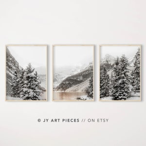 Christmas Wall Art, Winter Landscape, Christmas Prints, Set of 3, Winter Forest Print, Winter Nordic Art, Winter Wall Art, Instant Download