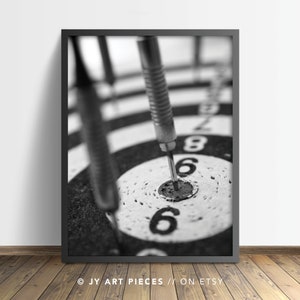 Darts Wall Art, Black and White Sport Print, Game Room Decor, Dartboard Poster, Monochrome Printable, Instant Download