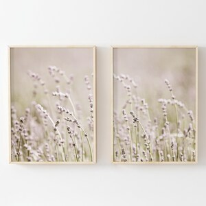 Lavender Prints, Lavender Wall Art, Floral Prints, Wildflower Meadow, Farmhouse Decor, Botanical Prints, Set of 2, Instant Download