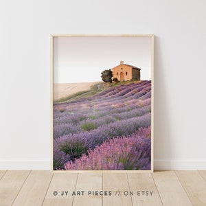 Lavender Farm Print, Provence France Wall Art, French Village Decor, Botanical Landscape Printable, Instant Download