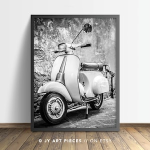 Black and White Scooter Prints, Italy Wall Art, Italy Prints, Vintage Scooter Wall Art, Scooter Poster, Home Wall Decor, Instant Download