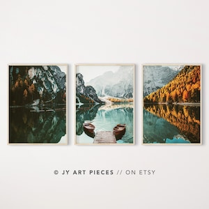 Lake Prags Autumn Wall Art, Pragser Wildsee Print, Fall Italy Landscape Printable, Nature Decor Photography, Instant Download