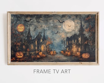 Halloween Frame TV Art, Spooky Pumpkin Oil Painting, Pumpkin TV Art, Halloween Decor, Autumn tv Art, Samsung Frame TV, Digital Download