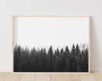 Forest Print,Black and White Forest Wall Art,B W Forest Landscape,Nature Print,Nature Wall Art,Pine Tree Wall Art,Printable,Instant Download