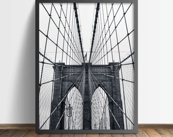 Brooklyn Bridge Print, Black and White Wall Art (Digital Download)