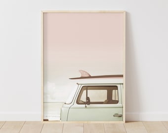 VW Bus Sunset Beach Print: Retro Van Coastal Art (Digital Download)