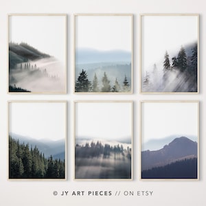 Forest Prints, Foggy Forest, Misty Forest, Forest Landscape, Forest Wall Art, Nature Prints, Minimalist, Set of 6, Instant Download