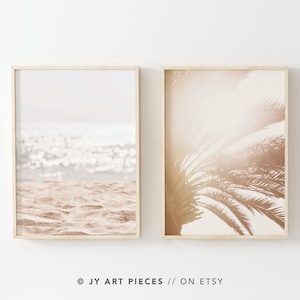 Coastal Wall Art Set of 2, Beach Prints, Ocean Waves Artwork, Minimalist Summer Decor, Instant Download