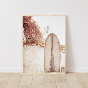 Retro Surfboard Beach Print: Vintage Palm Tree Wall Art (Digital Download)