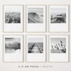 Black and White Beach Prints: Coastal Wall Art, Set of 6 (Digital Download)