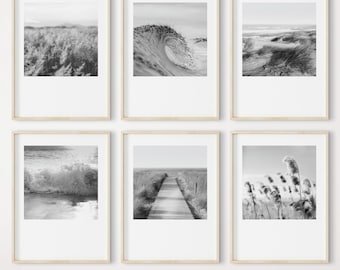 Black and White Beach Prints: Coastal Wall Art, Set of 6 (Digital Download)