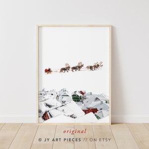 Santa Sleigh Christmas Print: Winter Village Wall Art (Instant Download)