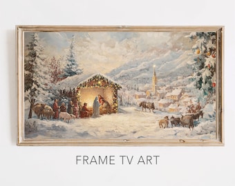 Christmas Frame TV Art, Nativity Oil Painting, Winter Wall Art, Festive Decor, Samsung Frame TV, Instant Download