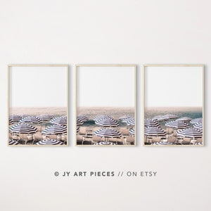 Beach Umbrella Wall Art Set of 3, Coastal Summer Prints, Ocean Beach Scene, Printable Wall Art, Instant Download