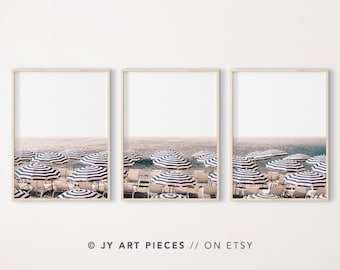 Coastal Beach Umbrella Art Print Set, Amalfi Coast (Digital Download)