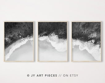 Black and White Ocean Wave Prints: Aerial Coastal Art (Digital Download)