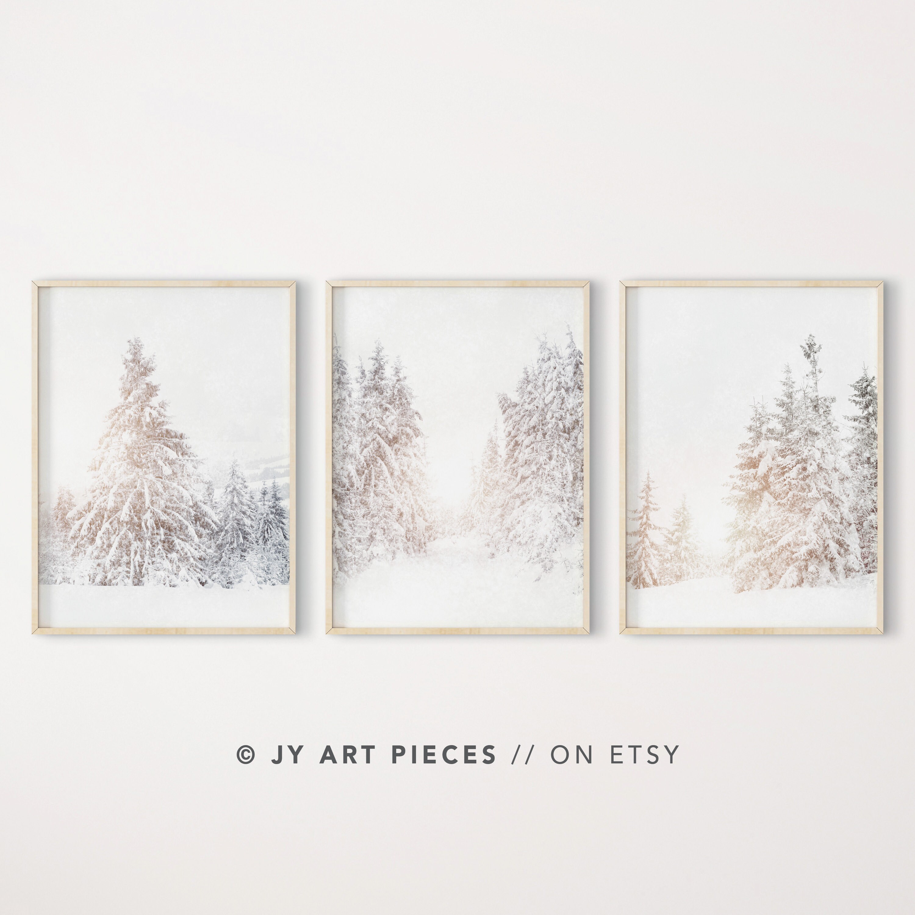 Snowy Pine Forest Print Set: Winter Wonderland Wall Art (digital ...