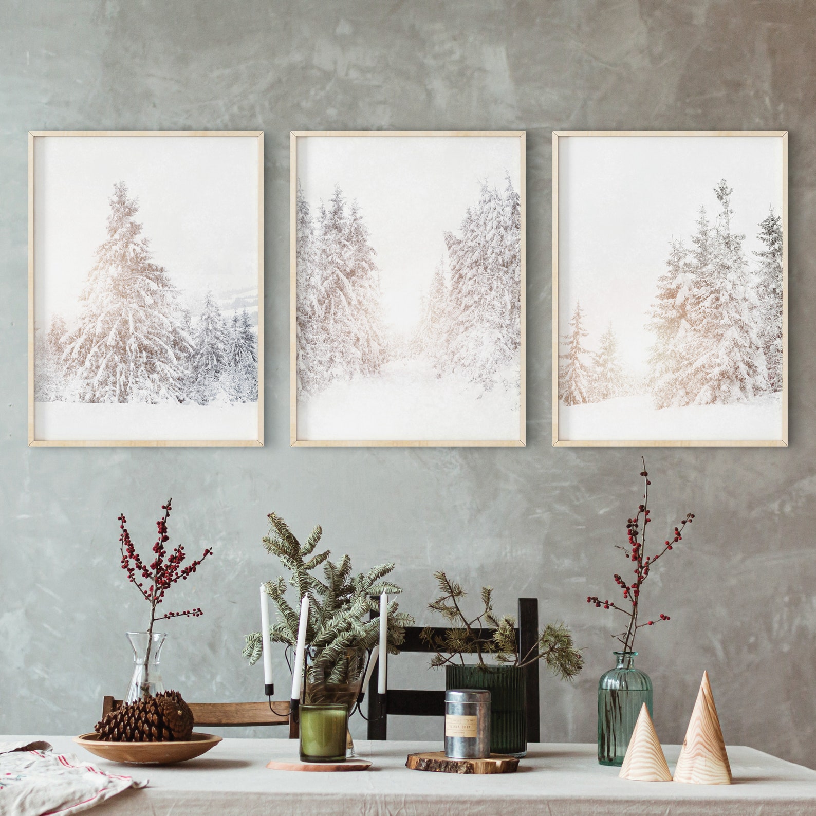 Snowy Pine Forest Print Set: Winter Wonderland Wall Art (digital ...