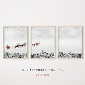 Christmas Prints, Christmas Wall Art, Winter Print, Santa Print, Reindeer Print, Holiday Decor, Set of 3, Christmas Printable, Downloadable