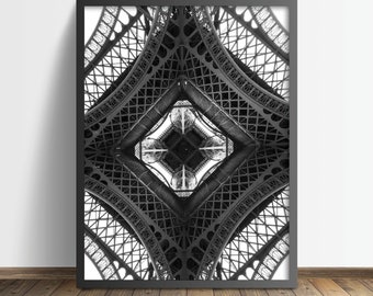 エッフェル塔の白黒アートプリント、パリの建築（デジタルダウンロード）