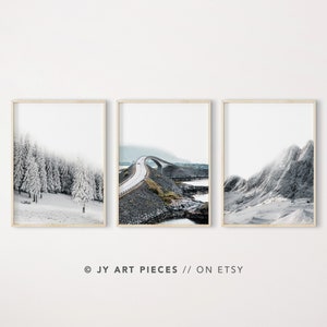 Norway Prints, Atlantic Road Bridge, Winter Prints, Norway Mountain Prints, Senja Wall Art, Winter Forest Prints, Set of 3, Instant Download
