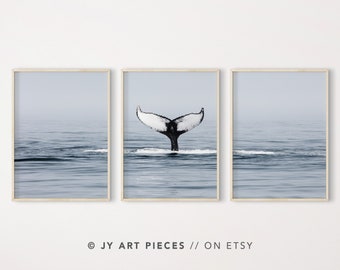 Whale Tail Triptych: Minimalist Ocean Art Prints (Instant Download)
