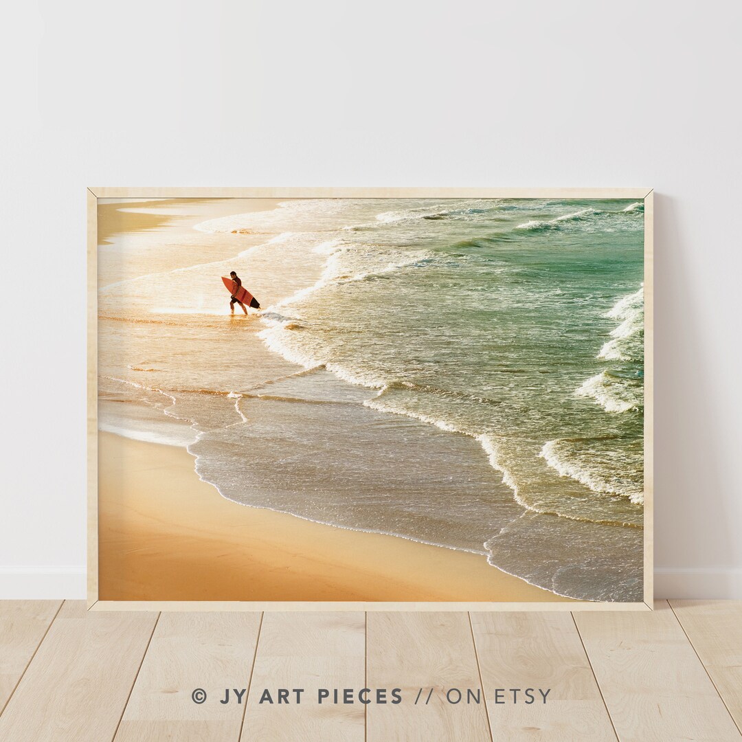 Surfer Wall Art Printable, Beach Surf Print, Coastal Waves Wall