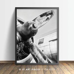 Airplane Prints, Black and White Propeller Plane Wall Art, Aviation Decor, Engine Poster, Instant Digital Download