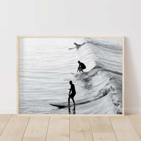 Black and White Surf Wall Art, B W Surf Photo, Black White Beach Poster, Black White Surfing Printable, Printable Wall Art, Instant Download