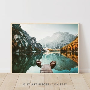 Pragser Wildsee Print, Lake Prags Wall Art, Autumn Landscape, Fall Nature Decor, Italian Alps Wall Art, Instant Download