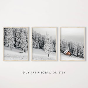 Winter Prints, Winter Wall Art, Christmas Prints, Set of 3, Winter Wonderland, Nordic Prints, Winter Decor, Snowy Scene, Instant Download