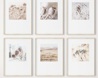 Láminas de arte botánico para pared: Decoración rústica neutra (descarga digital)