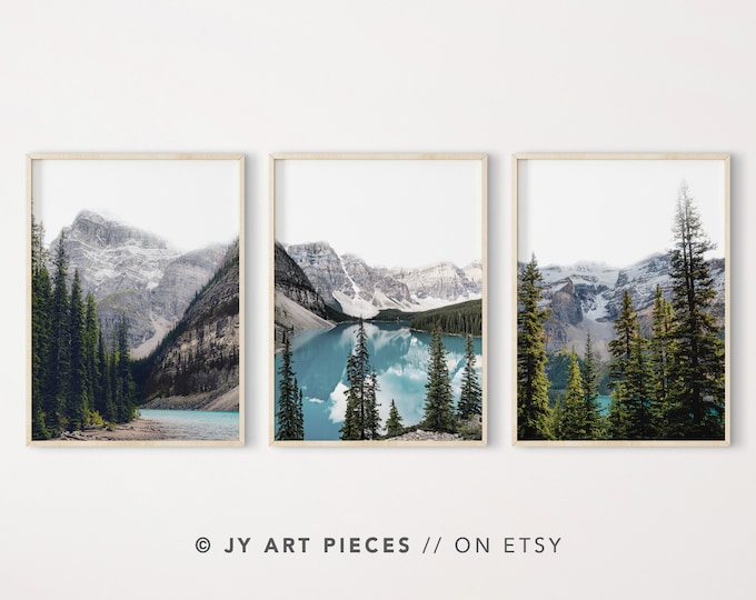 Moraine Lake Wall Art, Mountain Set of 3 Prints, Canada Landscape ...