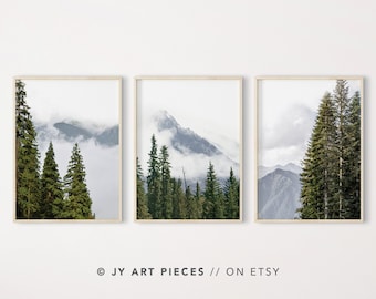 Foggy Forest Mountain Prints: Landscape Wall Art, Set of 3 (Digital Download)