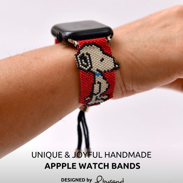 Handmade Joyful Apple Watch Straps, Cartoon Beaded Apple Watch Bands, Stylish Wrist-wear Bands, Apple Watch Accessories, Red Bead Watch Band