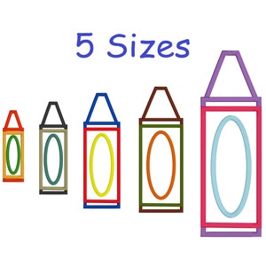 Puede incluir: Cinco contornos de crayones de diferentes tamaños en varios colores, incluyendo rojo, naranja, amarillo, verde, azul y morado. El texto "5 tamaños" está por encima de los crayones.