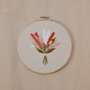 hand embroidered bouquet on linen wall hanging - fall colors on 8&quot; hoop