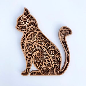 Mandala chat multicouche, oeuvre d'art murale en bois, cadeau parfait pour les amoureux des animaux ou cadeau de pendaison de crémaillère