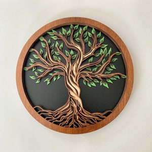 Arte mural del árbol de la vida, arte mural de madera en capas