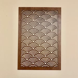 Seigaiha Wooden Wall Panel, Japanese Wave Pattern, Laser Cut Wall Decor