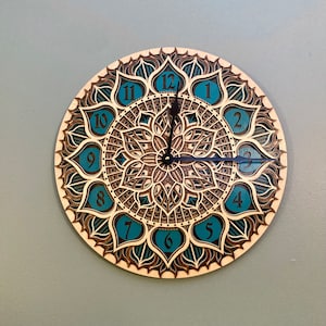 Mandala Wall Clock, Layered Wooden Clock