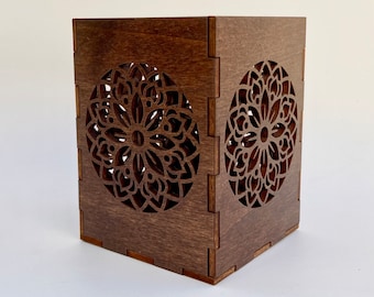 Mandala Votive Candle Holder, Laser cut, LED tealight included.