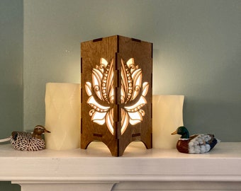 Wooden Lotus Flower Lantern, Rustic Lantern, Mantel Decor