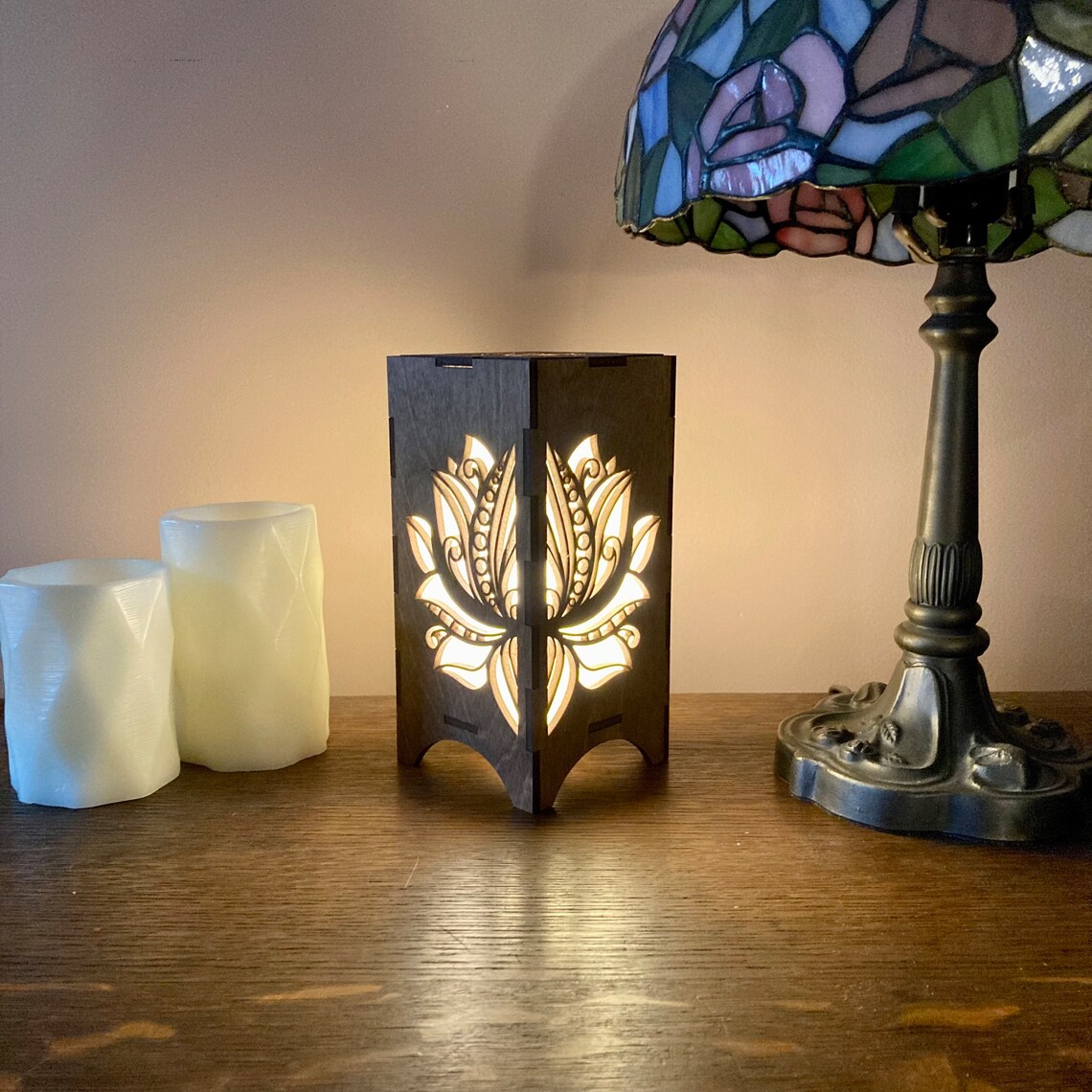 Wooden Lotus Flower Lantern Rustic Lantern Mantel Decor Etsy