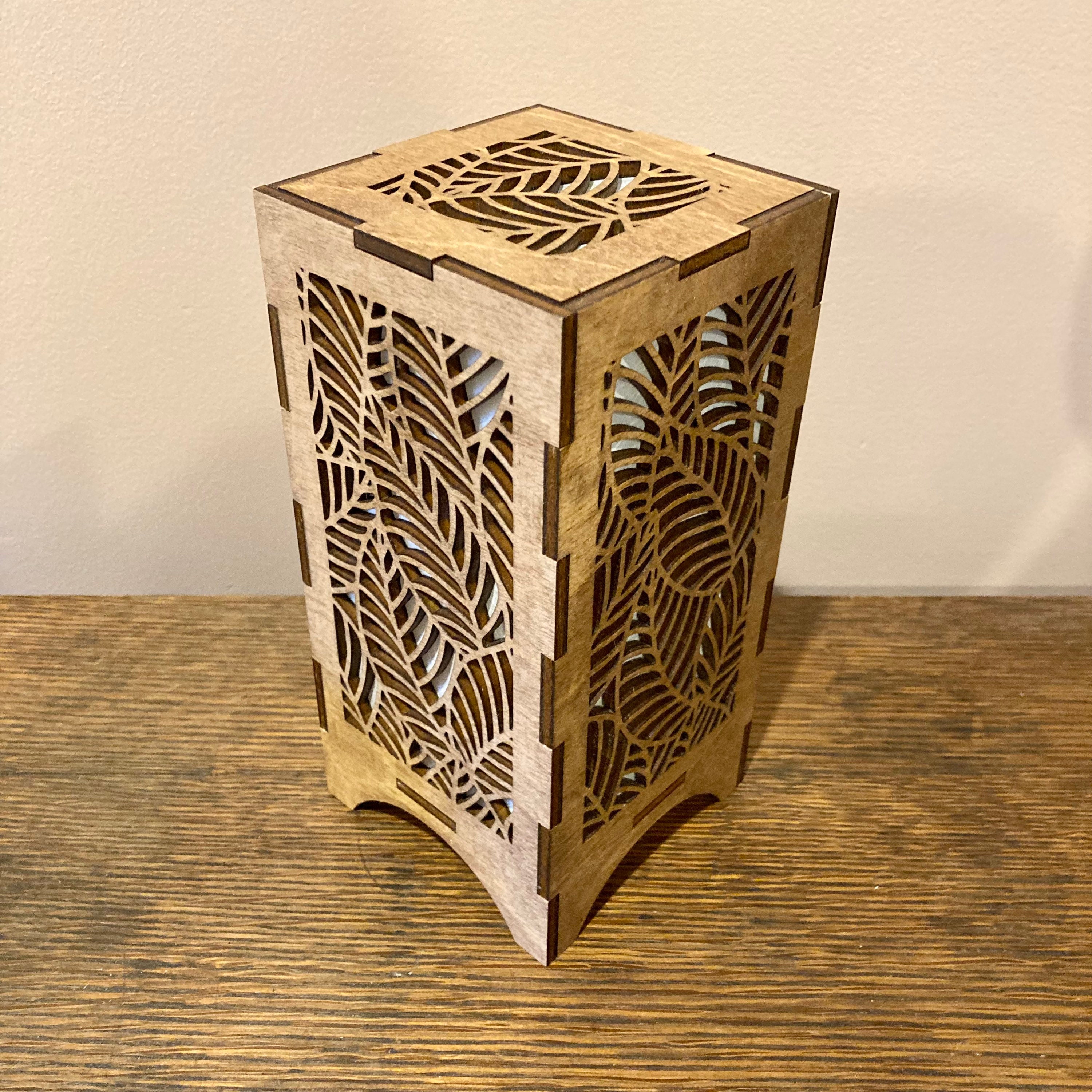 Leaf Pattern Wooden Lantern Rustic Lantern Mantel Decor Etsy