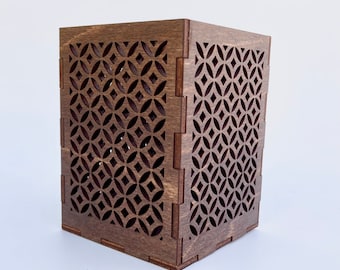 Votive Candle Holder, laser cut lattice pattern, LED tealight included.