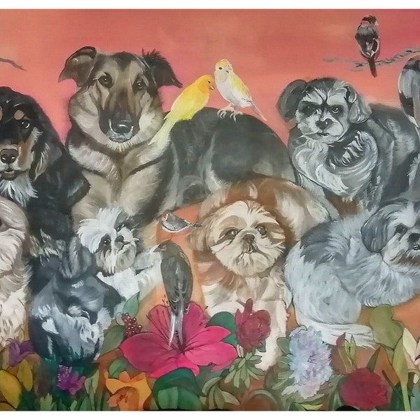 Tableau de tous les animaux de votre vie /peinture acrylique sur toile réalisée à la main à partir de vos photos