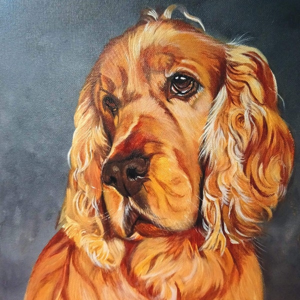 Portrait de VOTRE CHIEN sur fond uni, fait à la main par une artiste professionnelle à la peinture acrylique sur toile.